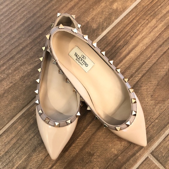 Valentino Nude Rockstud Patent Ballet Flats 34 4 - Picture 2 of 8